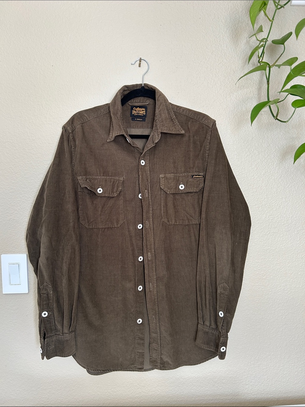 Men's Olive Green/Brown Corduroy Button-Up Shirt Jacket